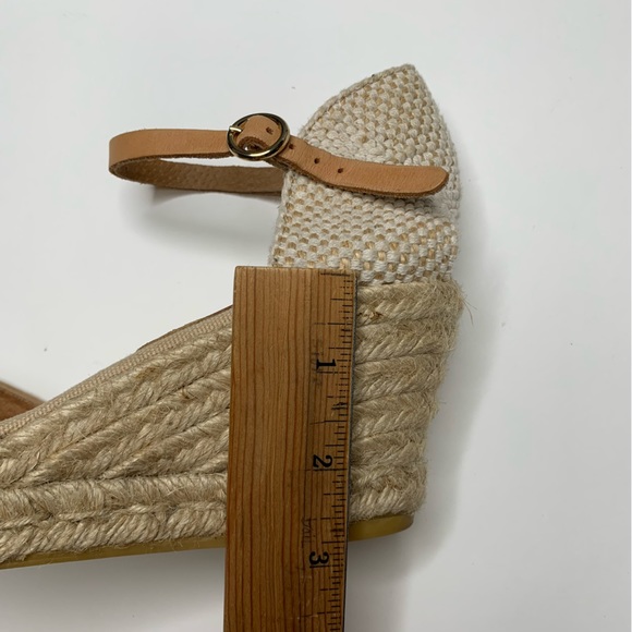 KANNA Espadrille Wedge Sandals Peep Toe Tan Suede Ankle Strap Shoes Size 8.5 - Picture 7 of 9